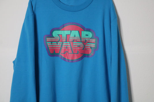 Star Wars Vintage Crewneck Sweatshirt Retro Logo Blue Size XL Streetwear