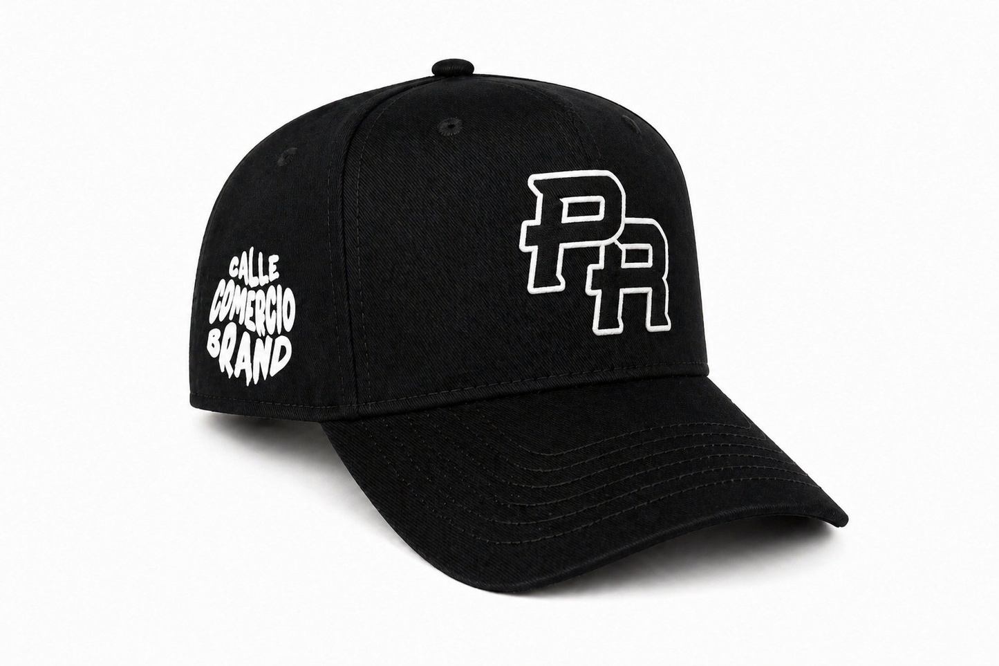 PR Logo Snapback Hat Black | Calle Comercio Brand Cap | Streetwear Puerto Rico Hat