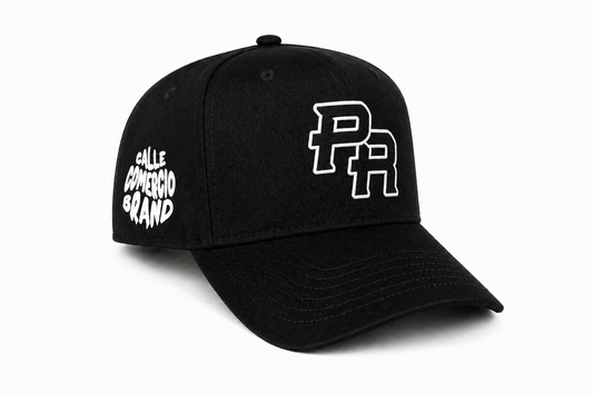 PR Logo Snapback Hat Black | Calle Comercio Brand Cap | Streetwear Puerto Rico Hat