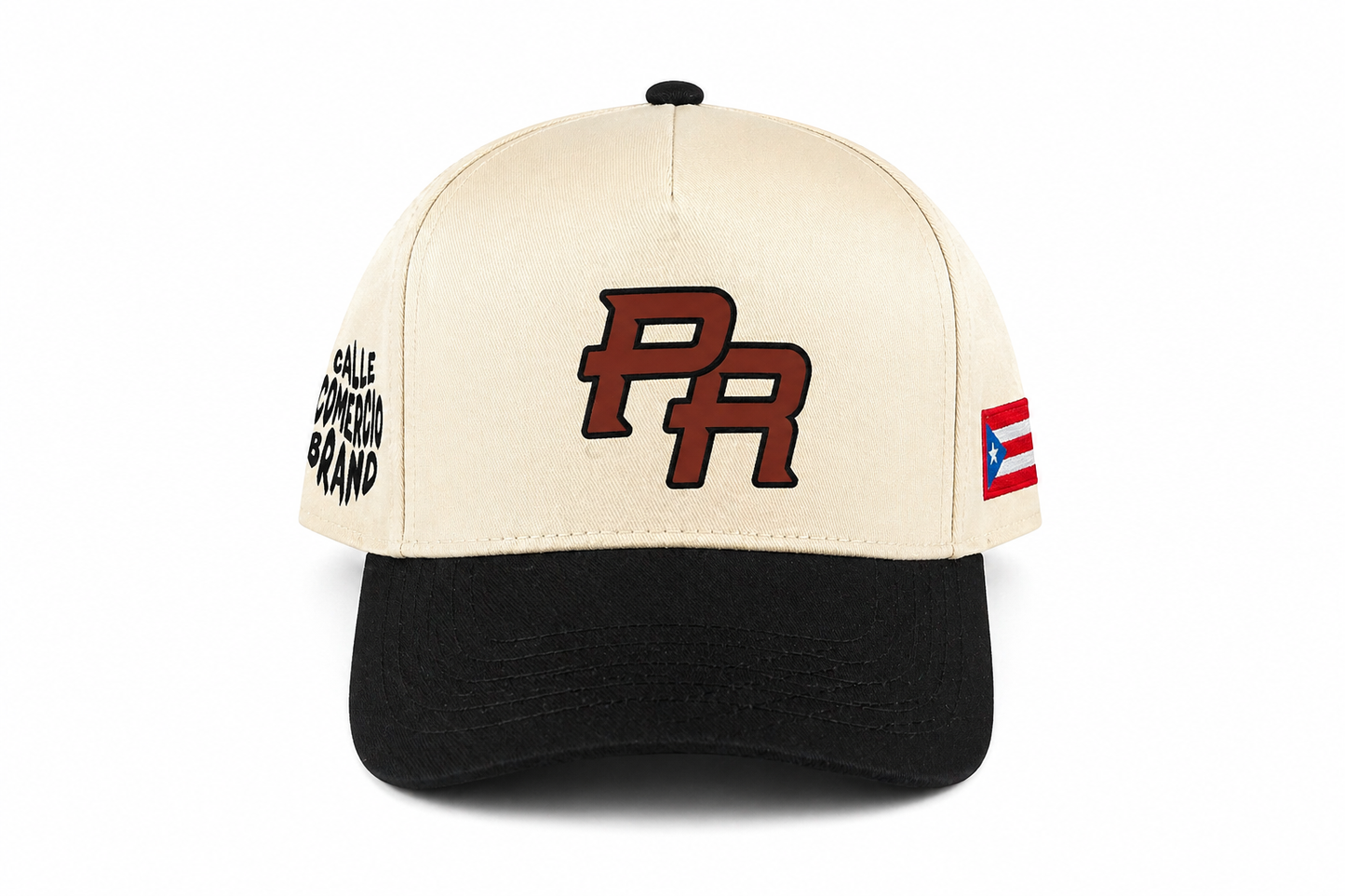 PR Heritage Snapback Hat Beige & Black | Calle Comercio Brand
